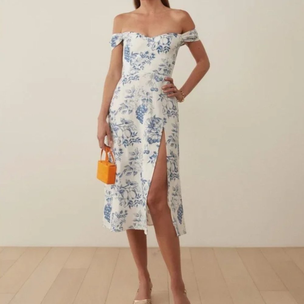 Reformation Blue and White Floral Midi Dress